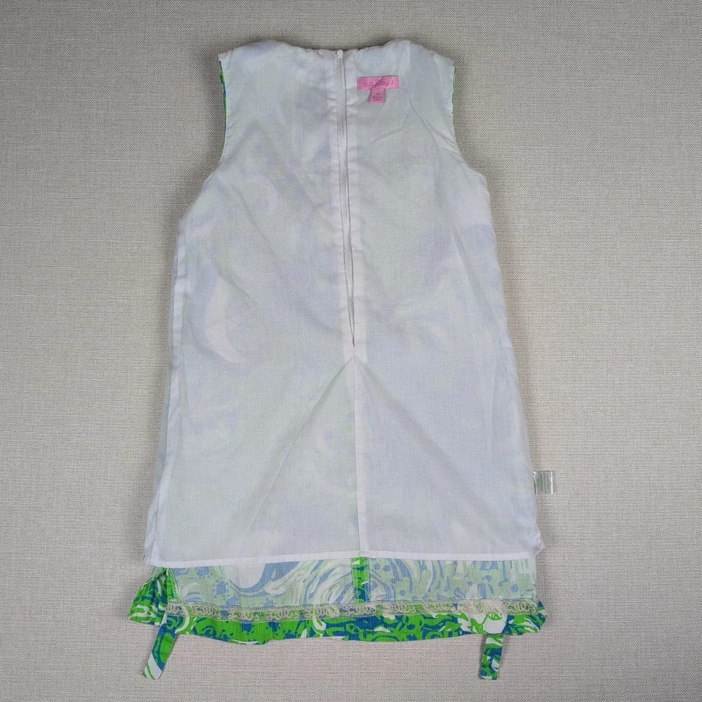 Lilly Pulitzer Girls 10 First Impression Lion Shift Dress Green Blue Lace Tie